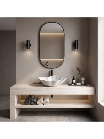 Lavoar pe blat Rea Flower alb mat imitatie piatra 475x400x170 mm piatra compozita [1]