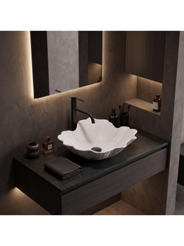 Lavoar pe blat Rea Flower alb mat imitatie piatra 475x400x170 mm piatra compozita [6]