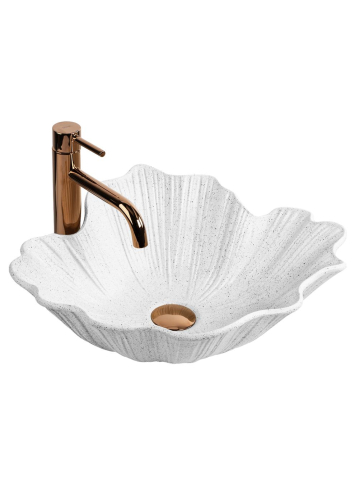 Lavoare - Lavoar pe blat Rea Flower alb mat imitatie piatra 475x400x170 mm piatra compozita