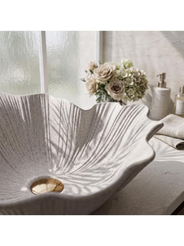 Lavoar pe blat Rea Flower Beige piatră compozită mat 475x400 mm formă neconvențională [8]