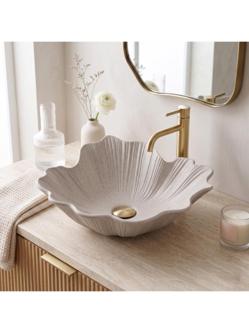 Obiecte Sanitare - Lavoar pe blat Rea Flower Beige piatră compozită mat 475x400 mm formă neconvențională