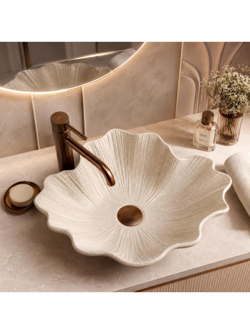 Lavoar pe blat Rea Flower Vanilla mat bej imitatie piatra 475x400x170 mm [5]
