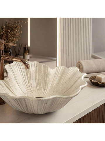 Lavoar pe blat Rea Flower Vanilla mat bej imitatie piatra 475x400x170 mm [8]