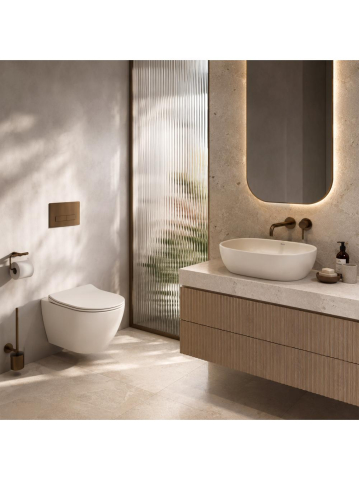 Lavoar pe blat Rea Focus Creme mat ecru oval 480x345 mm ceramica sanitara [6]