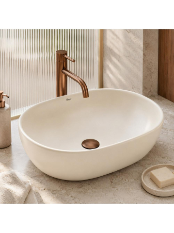 Obiecte Sanitare - Lavoar pe blat Rea Focus Creme mat ecru oval 480x345 mm ceramica sanitara