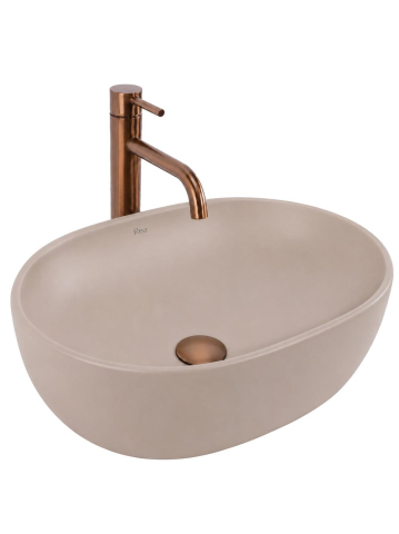 Obiecte Sanitare - Lavoar pe blat Rea Focus Taupe mat oval ceramica sanitara 485x345 mm