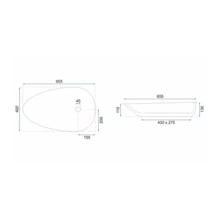 Lavoar pe blat Rea Greta Bianco asimetric finisaj alb piatra lucios 65 cm [6]