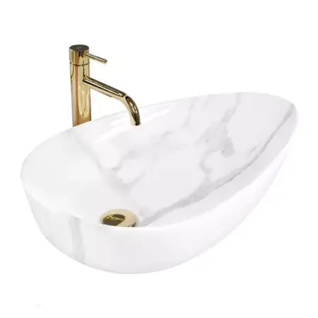 Obiecte Sanitare - Lavoar pe blat Rea Greta Bianco asimetric finisaj alb piatra lucios 65 cm