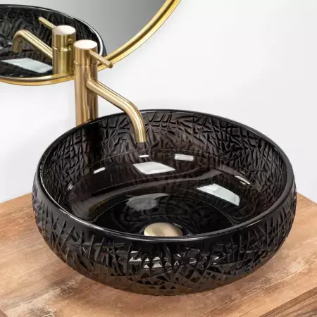 Lavoar pe blat Rea Ice rotund finisaj negru lucios 42 cm [1]