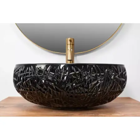 Lavoar pe blat Rea Ice rotund finisaj negru lucios 42 cm [4]