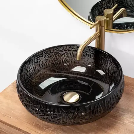 Lavoar pe blat Rea Ice rotund finisaj negru lucios 42 cm [5]
