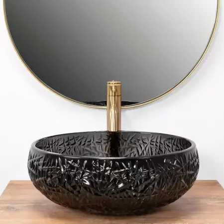 Lavoar pe blat Rea Ice rotund finisaj negru lucios 42 cm [2]