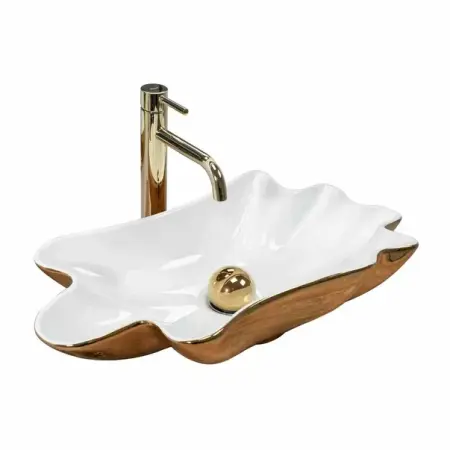 Obiecte Sanitare - Lavoar pe blat Rea Infinity alb auriu 63 cm cu ventil Click-Clack
