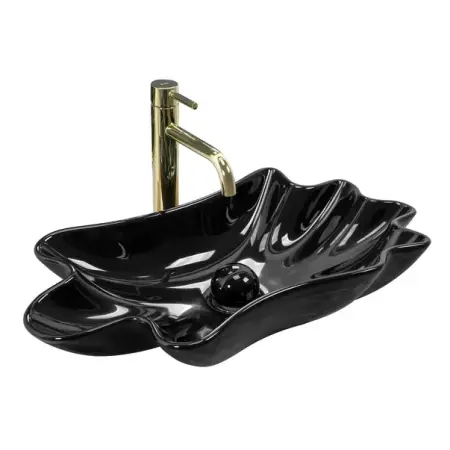 Obiecte Sanitare - Lavoar pe blat Rea Infinity negru lucios 63 cm cu ventil Click-Clack