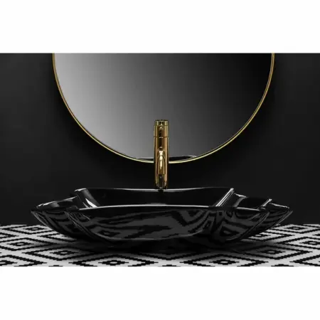 Lavoar pe blat Rea Infinity negru lucios 63 cm cu ventil Click-Clack [4]