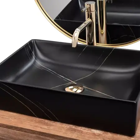 Lavoar pe blat Rea Inga dreptunghiular finisaj negru marmura mat 51 cm [6]