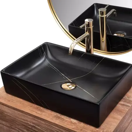 Lavoar pe blat Rea Inga dreptunghiular finisaj negru marmura mat 51 cm [1]