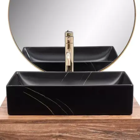 Lavoar pe blat Rea Inga dreptunghiular finisaj negru marmura mat 51 cm [2]