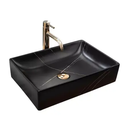 Obiecte Sanitare - Lavoar pe blat Rea Inga dreptunghiular finisaj negru marmura mat 51 cm