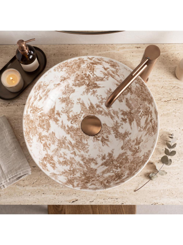 Lavoar pe blat Rea Juliana Brown finisaj mat rotund 400x400 mm ceramica sanitara [4]