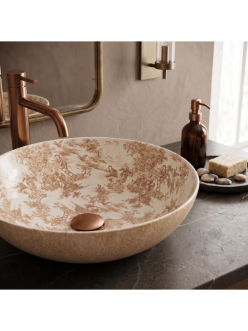 Lavoar pe blat Rea Juliana Brown finisaj mat rotund 400x400 mm ceramica sanitara [6]
