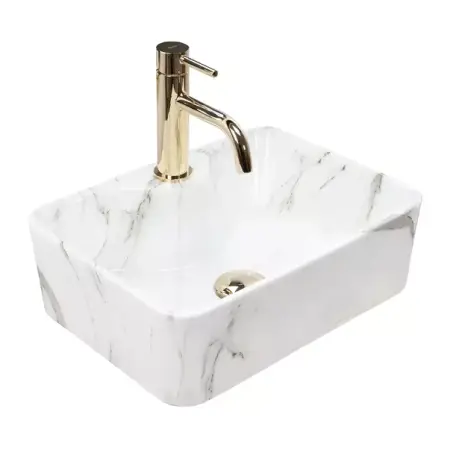 Obiecte Sanitare - Lavoar pe blat Rea Kelly Mini Aiax oval finisaj alb piatra lucios 40 cm