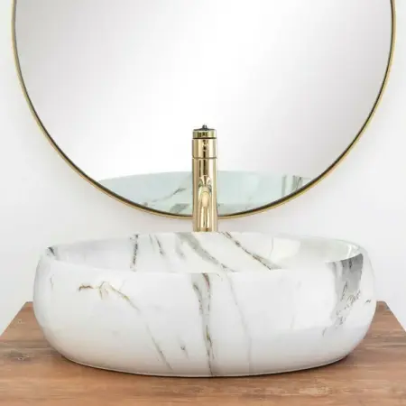 Lavoar pe blat Rea Linda Lava alb-marmura 48 cm [3]