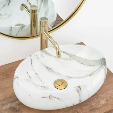 Lavoar pe blat Rea Linda Lava alb-marmura 48 cm [2]