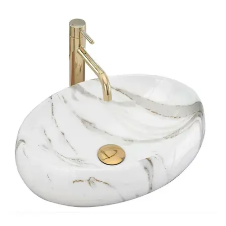 Obiecte Sanitare - Lavoar pe blat Rea Linda Lava alb-marmura 48 cm
