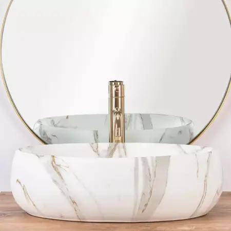 Lavoar pe blat Rea Linda oval finisaj piatra lava mat 49 cm [3]