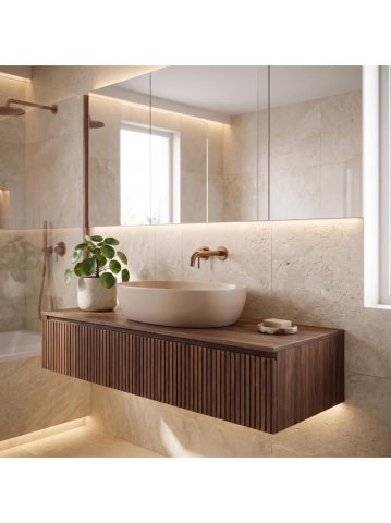 Lavoar pe blat Rea Lisa Mocca Matt oval ceramica sanitara 490x350 mm finisaj mat bej [3]