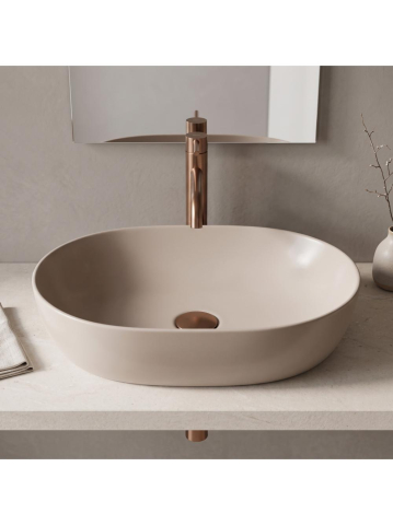 Lavoar pe blat Rea Lisa Mocca Matt oval ceramica sanitara 490x350 mm finisaj mat bej [6]