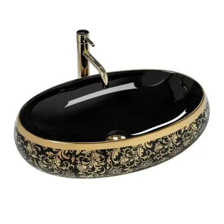 Obiecte Sanitare - Lavoar pe blat Rea Meryl negru-auriu 60 cm