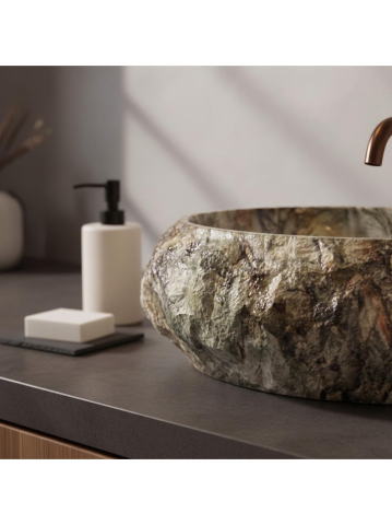 Lavoar pe blat Rea Mika Canyon piatră compozită oval 500x380mm maro imitație piatră [7]