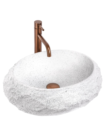 Lavoar pe blat Rea Mika Cloudy piatră compozită mat oval 500x380 mm [10]