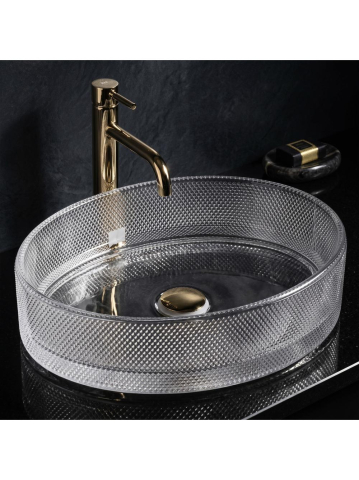 Lavoar pe blat REA Mirella Transparent lucios oval 495x380 mm sticla securizata [5]