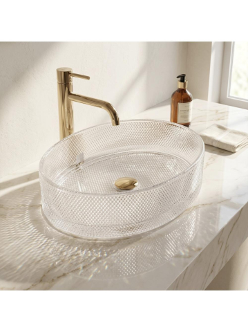 Lavoare - Lavoar pe blat REA Mirella Transparent lucios oval 495x380 mm sticla securizata