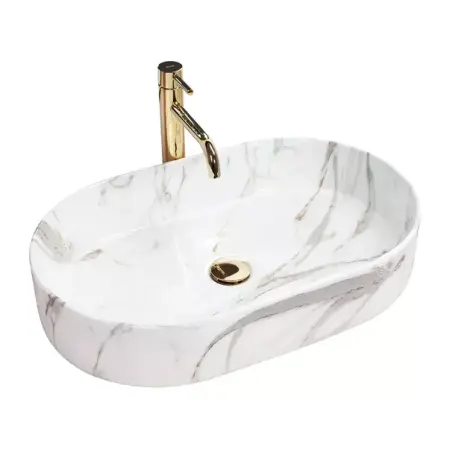 Obiecte Sanitare - Lavoar pe blat Rea Nadia Aiax oval finisaj alb piatra lucios 61 cm