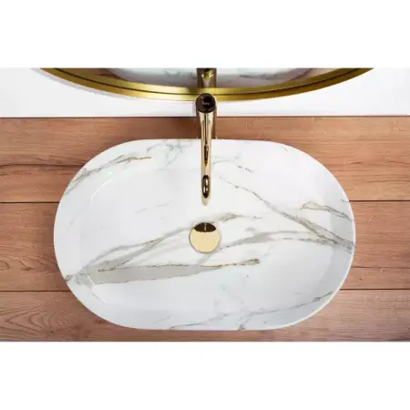 Lavoar pe blat Rea Nadia Aiax oval finisaj alb piatra lucios 61 cm [5]