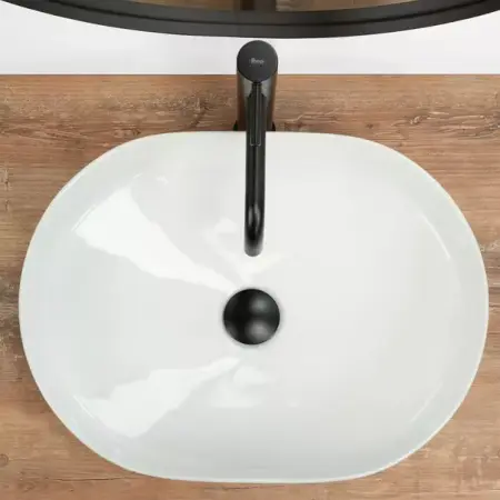 Lavoar pe blat Rea Nadia oval finisaj alb lucios 50 cm [3]