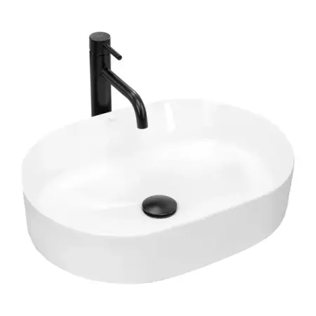 Lavoar pe blat Rea Nadia oval finisaj alb lucios 50 cm [1]