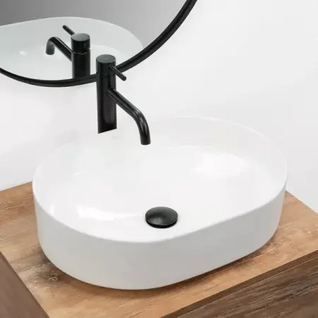 Obiecte Sanitare - Lavoar pe blat Rea Nadia oval finisaj alb lucios 50 cm
