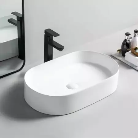 Lavoar pe blat Rea Nadia oval finisaj alb lucios 61 cm [1]