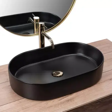 Lavoar pe blat Rea Nadia oval finisaj negru mat 61 cm [1]