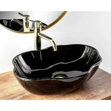 Lavoar pe blat Rea Pearl negru lucios 51,5 cm [2]