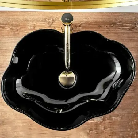 Lavoar pe blat Rea Pearl negru lucios 51,5 cm [4]