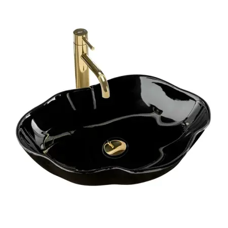 Obiecte Sanitare - Lavoar pe blat Rea Pearl negru lucios 51,5 cm