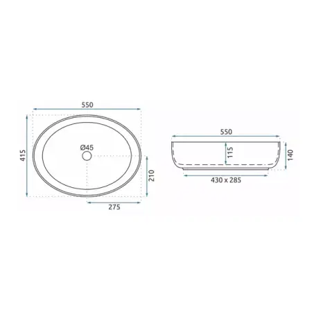 Lavoar pe blat Rea Queen Carrara oval finisaj alb marmura lucios 55 cm [4]