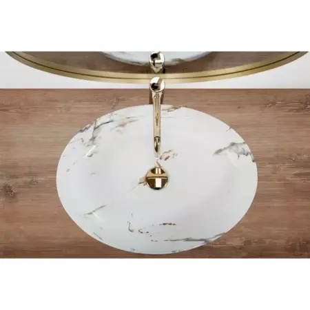 Lavoar pe blat Rea Queen Carrara oval finisaj alb marmura lucios 55 cm [3]