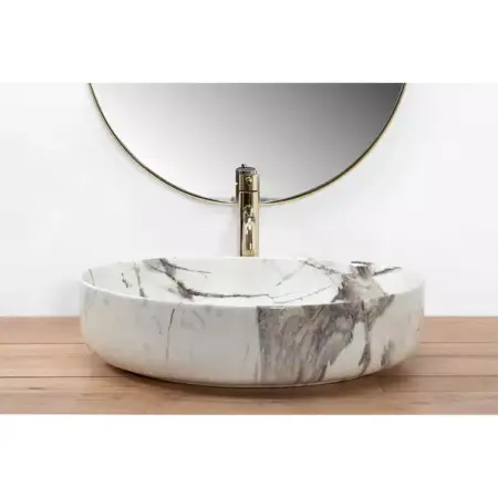 Lavoar pe blat Rea Queen Thunder oval finisaj alb piatra lucios 55 cm [3]